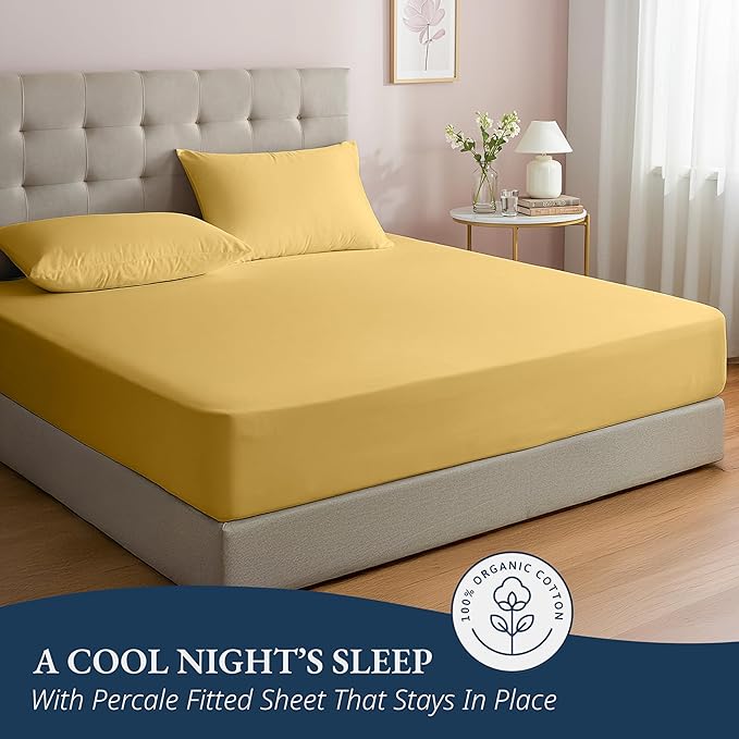 LANE LINEN Fitted Sheet King Size, 100% Organic Cotton, 3-Piece Set (1 Fitted Sheet,2 Pillowcases), Percale Weave, Ultra Soft, Breathable,Fits Mattress Upto 15" Deep - Cocoon (No Flat Sheet)