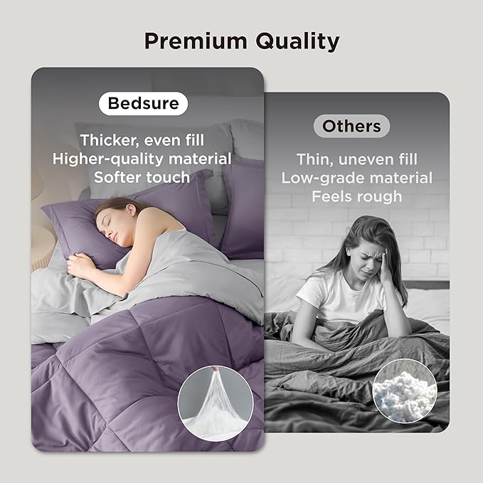 Bedsure Queen Comforter Set - 7 Pieces Reversible Grayish Purple Bedding, Queen Size Bed Set for All Seasons, Bed in a Bag with Down Alternative Comforter, Sheets, Pillowcases & Shams