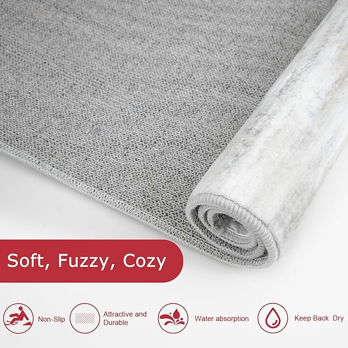 KOZYFLY Modern Abstract Kitchen Runner Rug, 2.6x14 Washable Rug Runner Non-Slip Soft Striped Hallway Runner Rugs, Beige Print Carpet Runner for Entryway Bathroom Laundry Room Foyer