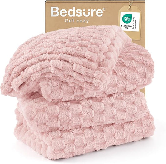 Bedsure King Size Blanket for Bed - 350GSM Fluffy Plush Bubble Blanket King for Home Room Decor, GentleSoft Cute Fleece Soft Cozy Gifts for Women Girls, Pink, 108x90 Inches
