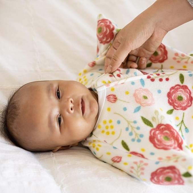 SleepingBaby Zipadee-Zip Transition Swaddle - Cozy Fleece Wearable Blanket with Two-Way Zipper for Baby Sleep - Pretty Poppy, Large (12-24 Month)