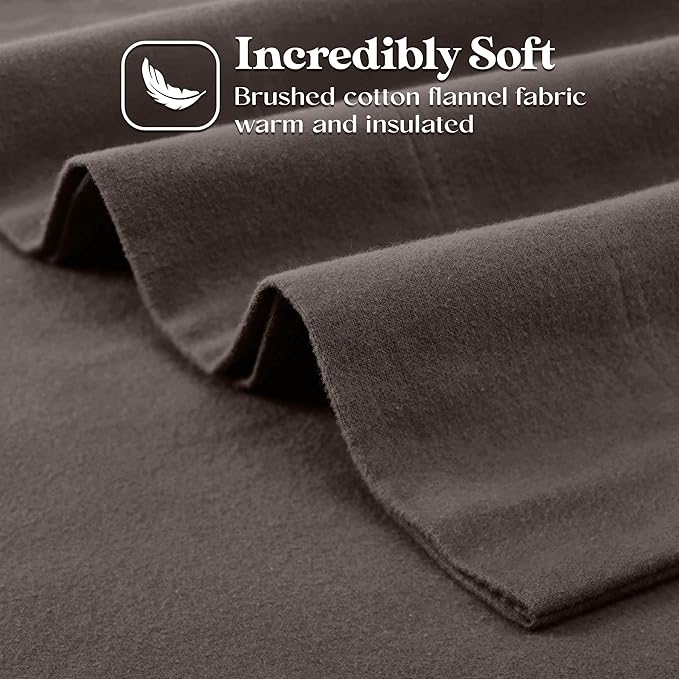 Superior Flannel Cotton Bed Sheet Set, Set Includes: One Flat Sheet, One Fitted Sheet and One Pillowcase, Breathable, Modern Solid Classic, Twin, Charcoal