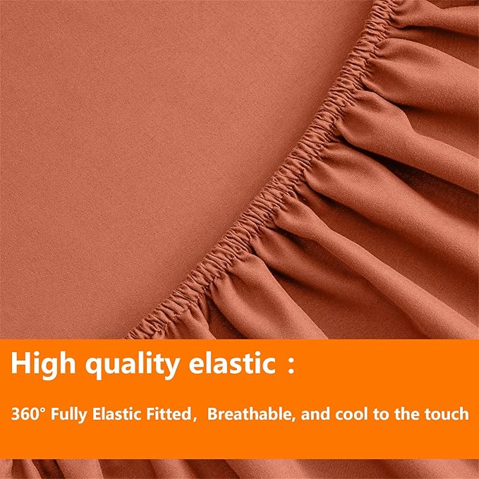 TAIMIT Burnt Orange Full Size Comforter Set - 7 Pieces, Bed in a Bag Bedding Sets with All Season Soft Quilted Warm Fluffy Reversible Comforter,Flat Sheet,Fitted Sheet,2 Pillow Shams,2 Pillowcases