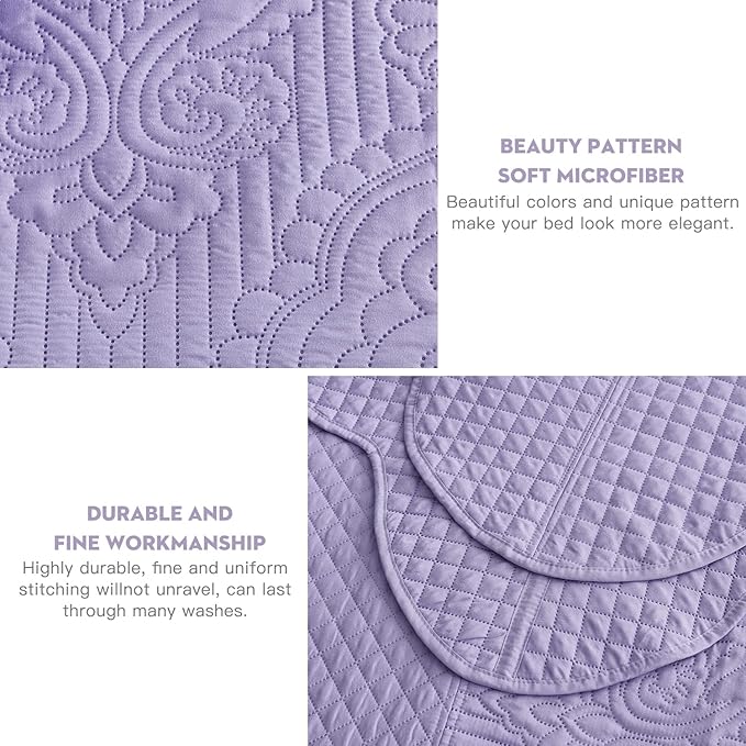 HZ & HY Oversized King Bedspread 138x122 Extra Wide, Ultrasonic Coverlet Bedding Set, Lightweight Thin Comforter, Reversible, 5 Piece, California/Alaskan King, Purple Lavender