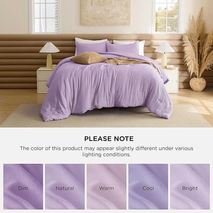 Bedsure Full Comforter Set, Lavendar Soft Prewashed Bedding for All Seasons, 3 Pieces GentleSoft™ Bed Set, 1 Lightweight Comforter (82"x86") and 2 Pillowcases (20"x26")