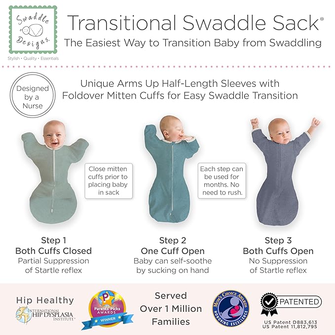 SwaddleDesigns Transitional Swaddle Sack, Arms Up Half-Length Sleeves & Mitten Cuffs, Swaddle for Newborn Transition to Baby Sleep Sack Wearable Blanket, 3-6 mo, 14-21 lb, Watercolor Mountains & Trees