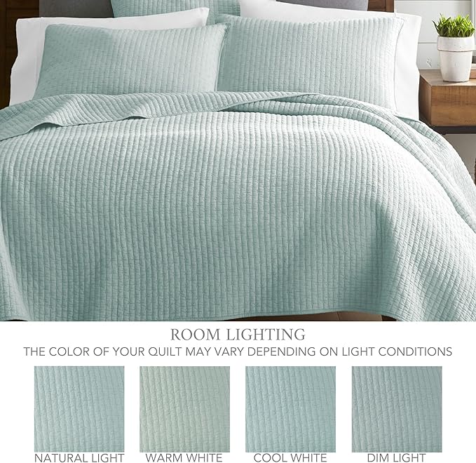 Levtex Home Cross Stitch Reversible Full Bedspread Set (100x104in) with 2 Pillow Shams (26x20in) - Stitch Texture - Blue Haze - Cotton Full Size Bedspread Set - Lightweight, Soft, Pre-Washed