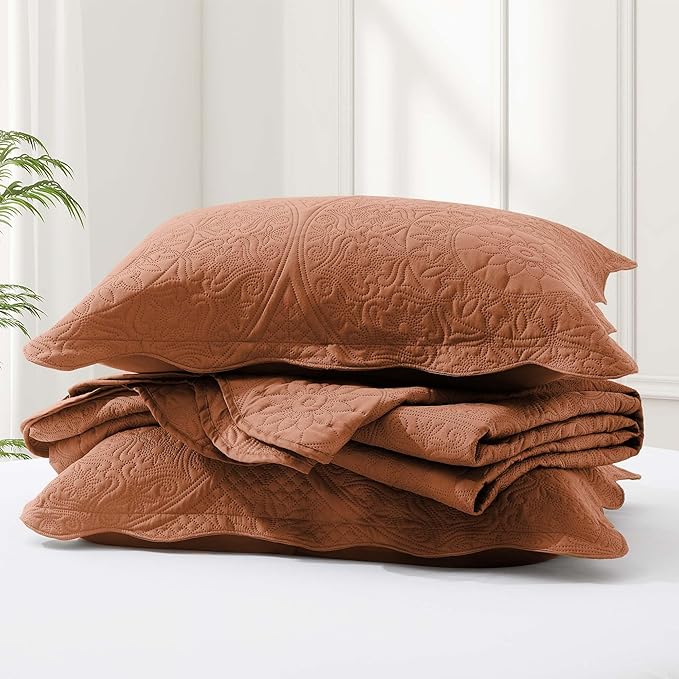 IR Imperial Rooms 8 Pack California King Quilt Bedding Set (118"x106") - Bulk Wholesale for Hotels, Guest Bedroom & Airbnbs - Microfiber Reversible Floral Embossed Quilts Bedspreads (Rust)