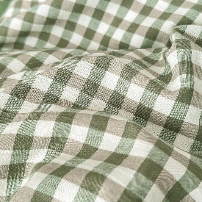 LifeTB Green Gingham Comforter Set California King Modern Style Green Plaid Grid Comforter with 2 Pillowcases Soft Fluffy Checkered Pattern Comforter Farmhouse Gingham Bedding Set Breathable