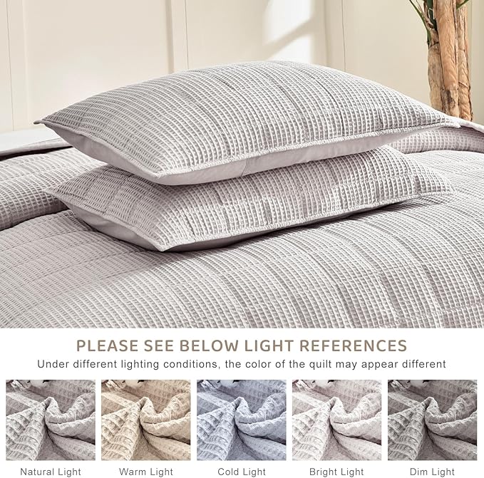 Sanracie Oversized King Quilt (120"x120"), Cotton Oatmeal Colored Waffle Quilt Bedding Set Extra Wide Large Luxury Aesthetic Bedspreads Soft Breathable Bedding Coverlet Sets 3 PCS