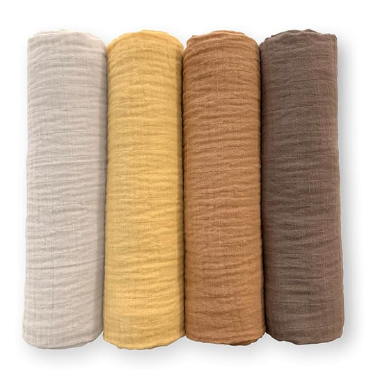 SwaddleDesigns Cotton Muslin Swaddle Blankets for Baby Boy & Baby Girl, Set of 4, Neutral Receiving Blankets for Newborn, Baby Registry & Gift, 46x46 inches, Warm Glow