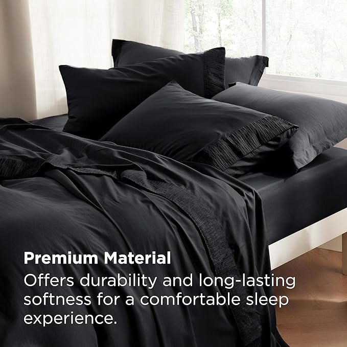 Bedsure California King Sheet Sets - 4 Pieces Soft Cal King Sheets - Breathable & Cooling - Hotel Luxury - Easy Care Polyester Microfiber Bedding for Women, Men, Black