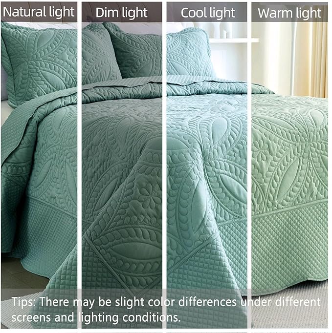 Cmfshape King Bedspread 106"x96",3 Piece King Quilt with 2 Shams,Lightweight Steel Blue Quilt Set for All Season,Modern Coin Pattern Bedding Set,Teal