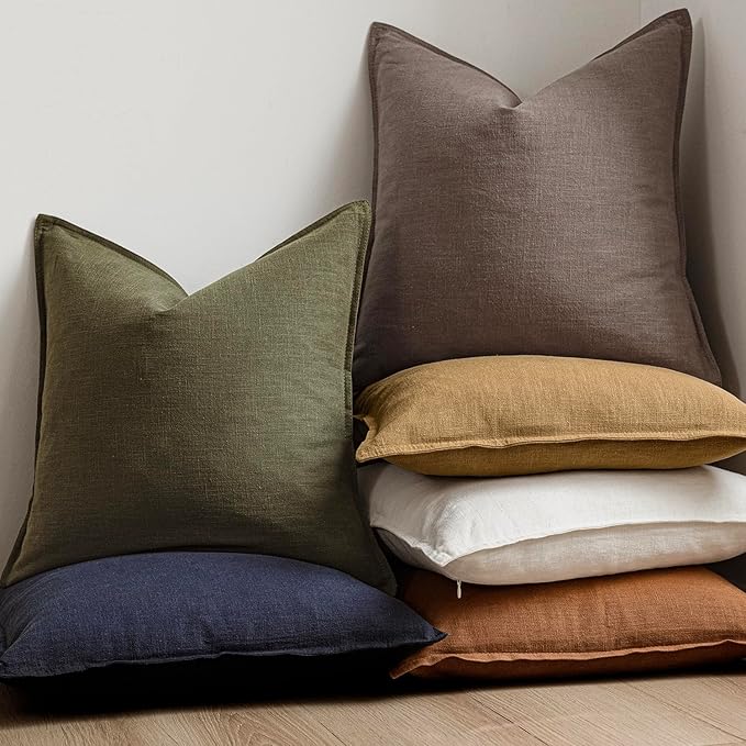 Foindtower Set of 2, Decorative Linen Soild Throw Pillow Covers Soft Accent Euro Cushion Case Farmhouse Neutral Pillowcase for Chair Couch Sofa Bedroom Living Room Home Decor 24 x 24 Inch Light coffee