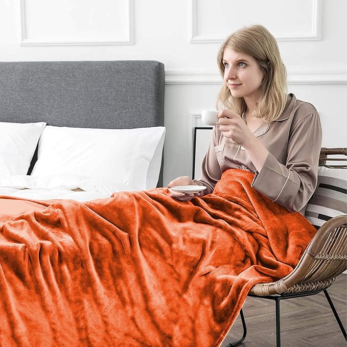 MOONLIGHT20015 Fleece Blanket 2 Pack - Super Soft Fluffy Rust Throw Blanket for Sofa and Bed - Warm and Cozy Lightweight 400 GSM Microfiber Bed Throws Blankets, 50x60 Inches (Throw/Travel)