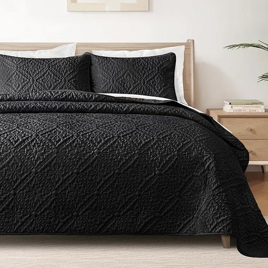 Exclusivo Mezcla Twin Quilt Bedding Set, Lightweight Soft Bedspreads Coverlets with 1 Pillow Sham, Modern Black Quilts Twin XL Size for All Seasons