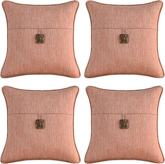 Outdoor Decorative Pillows with Coconut Button Pack of 4, 18" x 18" Outdoor Pillow Set for Couch Bed Throw Patio Sofa, Light Lotus Red