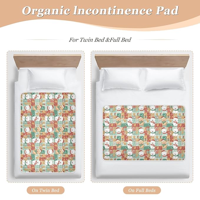 Waterproof Bed Pad Reusable Changing Pad Toddler Mattress Protector Large Pee Pad Baby Diaper Pad Soft Washable Liner Red Green Santa Grid Christmas