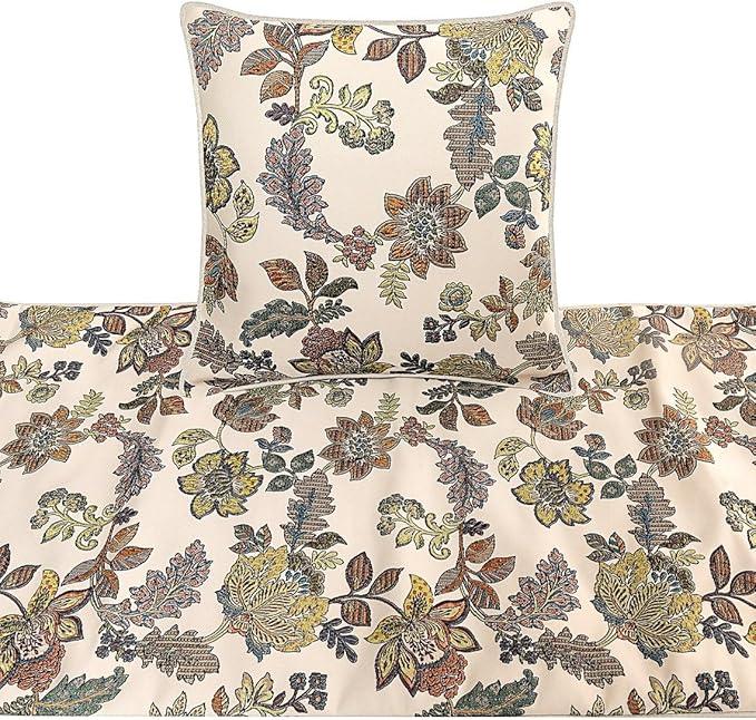 The HomeCentric King Queen Twin Multi Color & Ivory Luxury Full 68"x18" Bed Runner Without Pillow Cover, Floral Bed Scarf on Jacquard Fabric - Seasons Blossoms