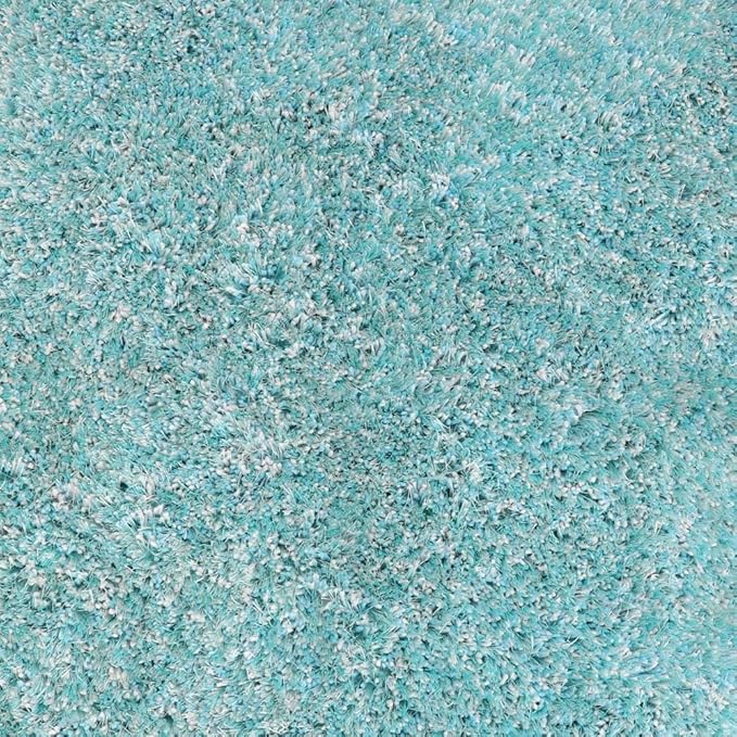 Hand Tufted SHAG Polyester ECO-Friendly Area Rugs - 10'x10', Round, Turquoise White, Solid Plain Design, High Pile Thick Handmade Anti Skid Rugs for Living Room K00111
