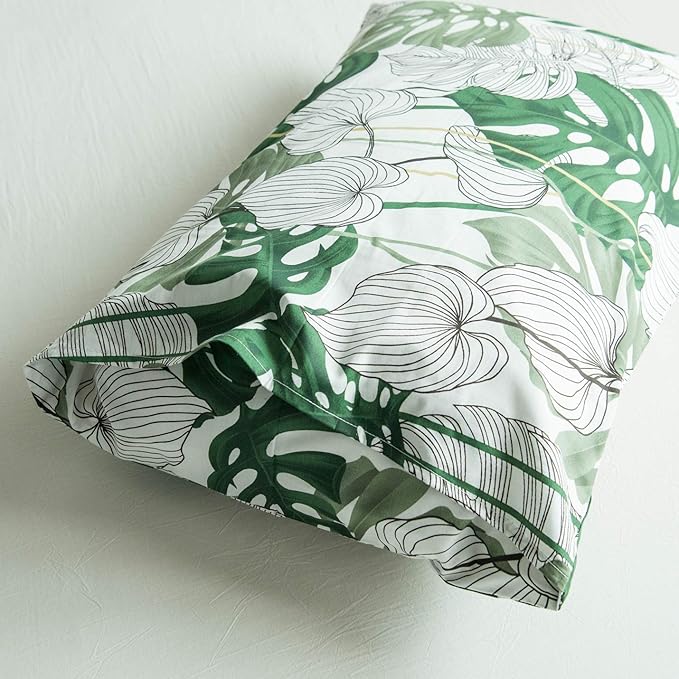 YuHeGuoJi Green Botanical Duvet Cover King 100% Cotton 3 Pcs Set 1 Tropical Monstera Duvet Cover with Zipper Ties 2 Pillowcases Coastal Hawaiian Plant Leaves Bedding Set Soft