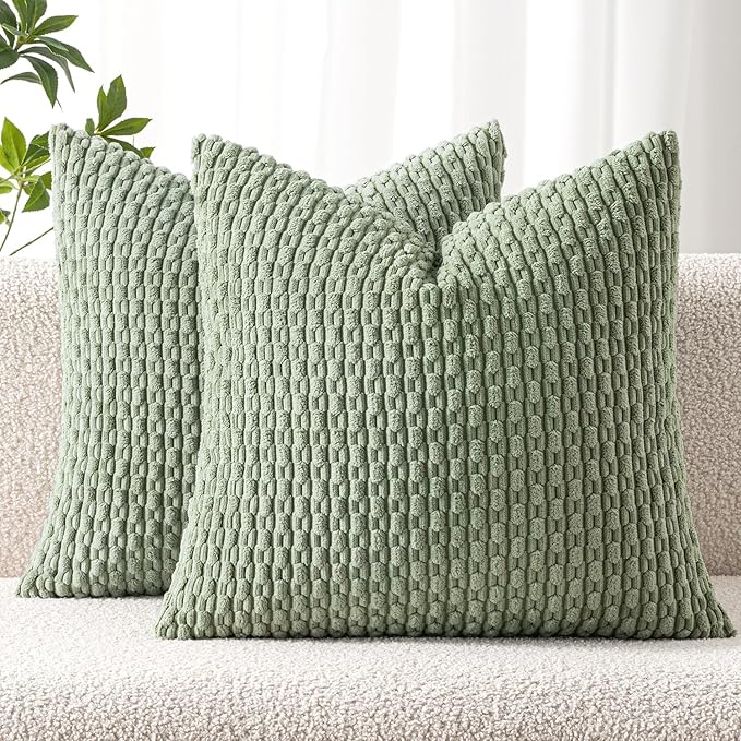 MIULEE Pack of 2 Decorative Throw Pillow Covers 26x26 Inch Soft Boho Striped Textured Corduroy Pillow Covers Spring Modern Farmhouse Home Decor for Couch Bed Sofa Living Room Sage Green