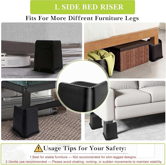 Bed Risers 1 inch, 2 inch, 3 inch, 4 inch, 5 inch, 6 inch, 8 inch Heavy Duty, Oversized Furniture Riser for Couch Sofa Table Chair Leg Frame Dorm, Support up to 6000 Lbs (Black 4 Pack, 5 inch)
