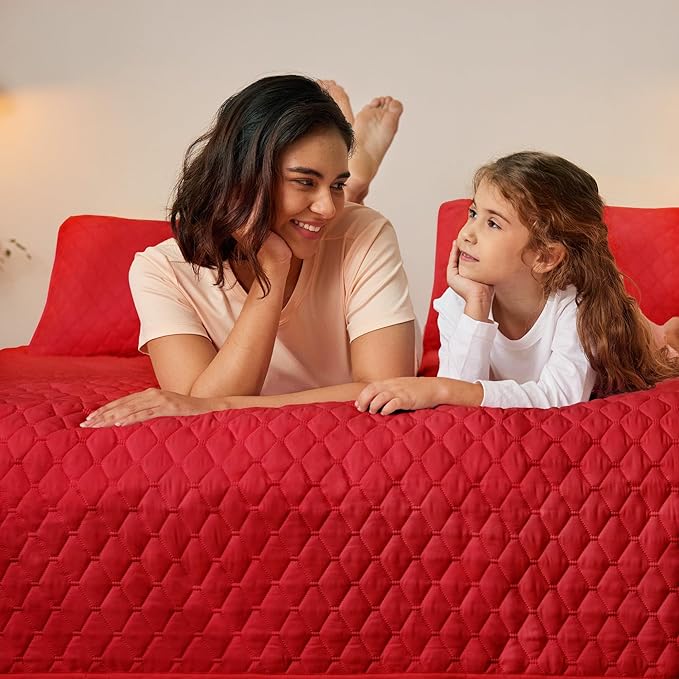 Exclusivo Mezcla Reversible King Size Quilt Bedding Set with Pillow Shams, Lightweight Quilts King Size, Soft Bedspreads Bed Coverlets for All Seasons - (Red, 104"x96")