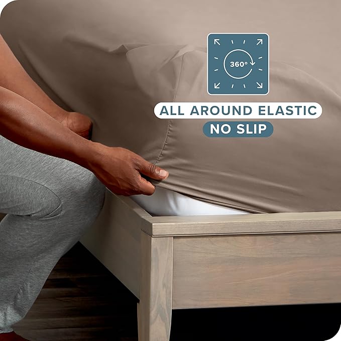 Bare Home 2-Pack Fitted Bottom Sheets Short Queen - Premium 1800 Ultra-Soft Wrinkle Resistant Microfiber - Deep Pocket (Short Queen, Taupe)