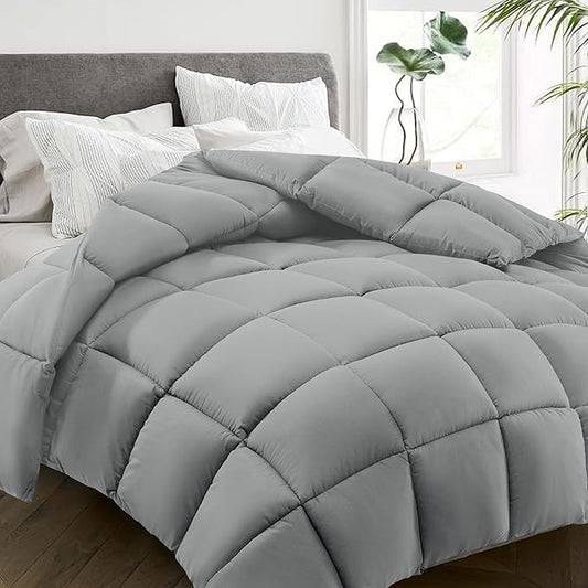 HYLEORY All Season Twin Size Bed Comforter - Cooling Down Alternative Quilted Duvet Insert with Corner Tabs - Winter Warm - Machine Washable - Light Grey