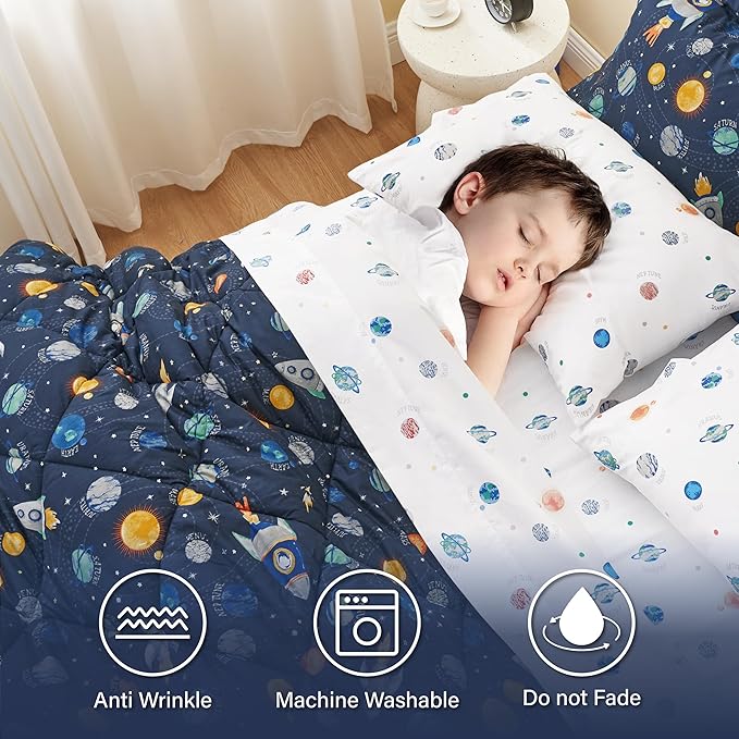 Twin Size Space Kids Bedding Set for Boys, 5 Pieces Super Soft Lightweight Microfiber Comforter Set with Sheets, Bed in a Bag, Children Bed Set