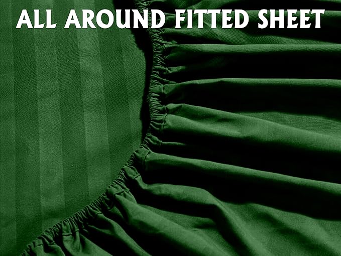 Elegant Comfort Softest and Coziest 4-Piece Sheet Set - 1500 Premium Hotel Quality Microfiber - Deep Pocket, Wrinkle Resistant 4-Piece Damask Stripe Bed Sheet Set, Twin XL, Hunter Green