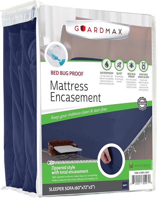 Guardmax Jersey Knitted Sleeper Sofa Zippered Mattress Encasement - Waterproof & Bed Bug Proof Mattress Protector - Comfortable, Soft, and Noiseless Zippered Bedding - Dust Mite Proof (60 x 72 x 5)