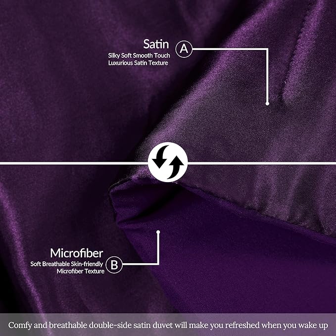 Whale Flotilla 2-Piece Reversible Silky Soft Twin Size Comforter Bedding Set, Luxurious Satin Comforters with Satin Pillowcase, Lightweight Duvet for All Seasons, Purple