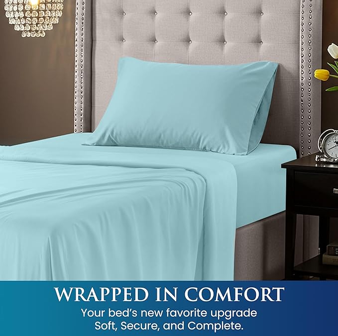 Utopia Bedding Twin Sheets Set - Brushed Microfiber - Soft Bed Sheets for Twin Size Bed Set - Includes 1 Fitted, 1 Flat, & 1 Pillow Case - Deep Pocket (Spa Blue)