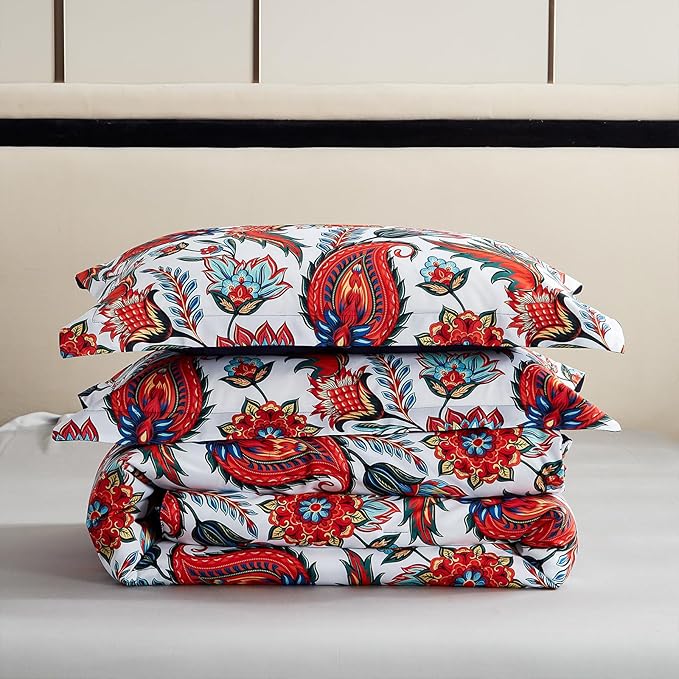 Ikawaapurry Floral Queen Size Comforter Set for Queen Bed Farmhouse Boho Bedding Comforter Sets Fluffy Lightweight Flowers Plants All Season 3 Pieces Comforter Queen with 2 Pillow Shames