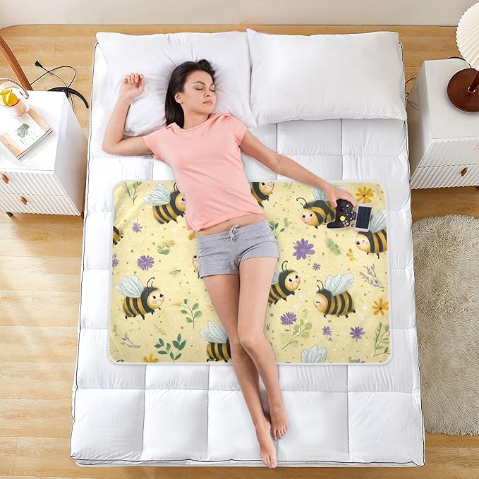 Waterproof Bed Pad Reusable Changing Pad Toddler Mattress Protector Large Pee Pad Baby Diaper Pad Soft Washable Liner Light Yellow Bees Floral Dots
