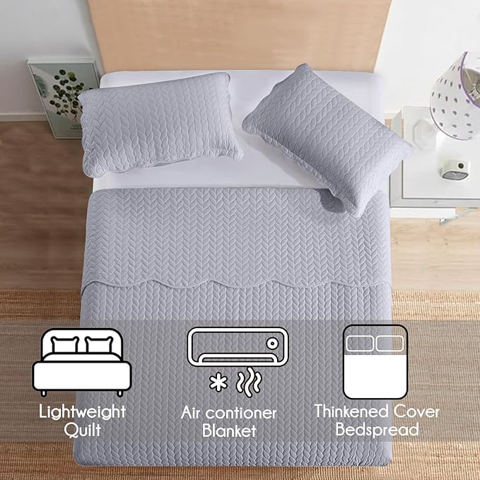 MOONLIGHT20015 8 Pack Quilt King Size Bedding (106" x 96") - Bulk Wholesale for Hotels, Guest Bedroom & Airbnbs - Lightweight Microfiber Reversible Embossed Quilts Bedspread (Silver)