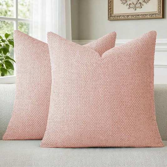a moment Pink Spring Chenille Throw Pillow Covers 20x20 Inch Pack of 2 Modern Decorative Throw Pillow Covers Farmhouse Cross Covers Home Decor for Sofa Bedroom Living Room