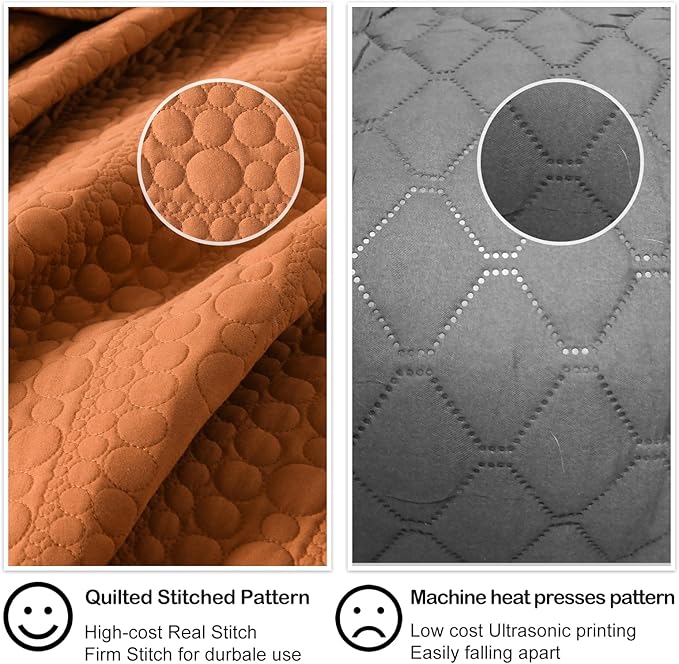 HORIMOTE HOME Quilt Set King Size Burnt Orange, Classic Geometric Spots Stitched Pattern, Pre-Washed Microfiber Chic Rustic Look, Ultra Soft Lightweight Quilted Bedspread for All Season, 3 Pieces