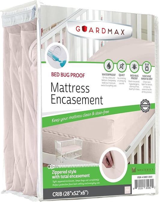 Guardmax Jersey Knitted Crib Size Zippered Mattress Encasement - Waterproof & Bed Bug Proof Mattress Protector - Comfortable, Soft, and Noiseless Zippered Bedding - Dust Mite Proof (28 x 52 x 6)