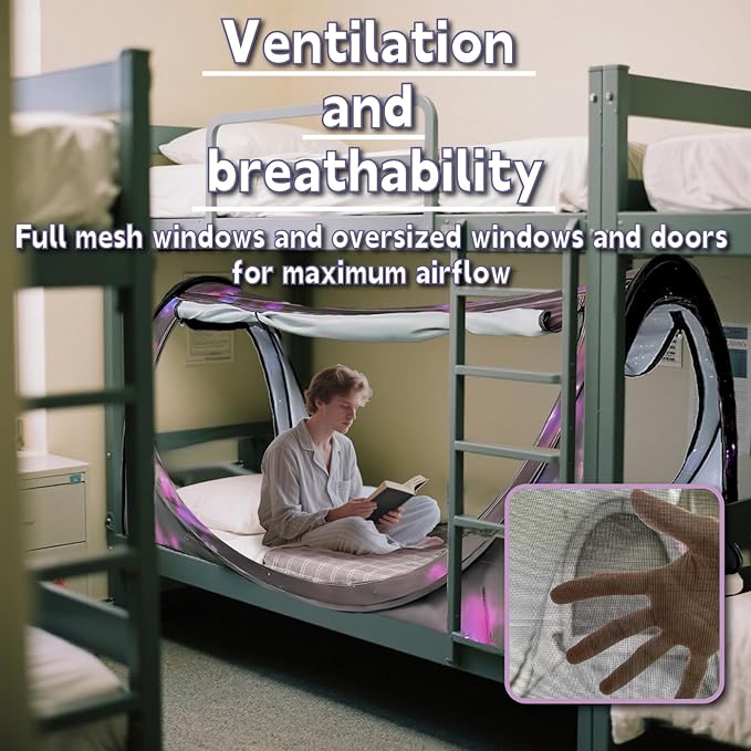 Pop-Up Bed Tent Twin Size, Indoor Privacy Canopy with 4 Doors & Mosquito Mesh – Breathable Sleeping Tent for Bedroom, Dorm, or Home Use, Easy Foldable Design