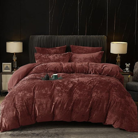 PHF Truly Velvet Duvet Cover Set Twin Size, 2pcs Ultra Soft Breathable Comforter Cover Set, Luxury Cozy Flannel Duvet Cover with Pillow Shams Bedding Collection, 68" x 90", Burgundy/Rust Red