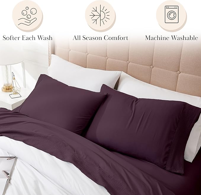 Southshore Fine Living, Inc. Split King Bed Sheets 5-Piece Set | 21" Extra Deep Pocket with 2 Pillowcases | Hotel Luxury Quality | Easy Care, Shrinkage Free Bedsheet | Microfiber Bedsheets | Purple