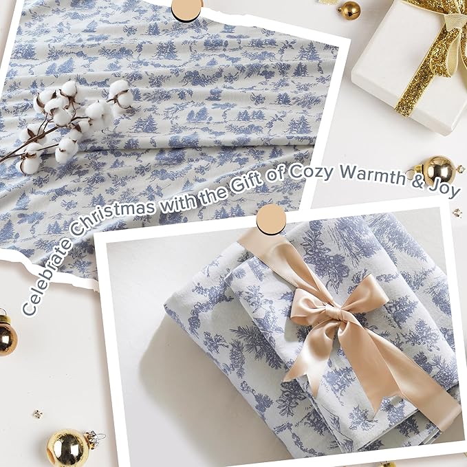 True North by Sleep Philosophy Cotton Sheet Set Cozy Print 100% Cotton Flannel Sheets Bedding Set, Oversized Sheets, Deep Pocket Fits Up to 12" Mattress Full Bed Sheets Full Toile Pine Trees 4 Piece