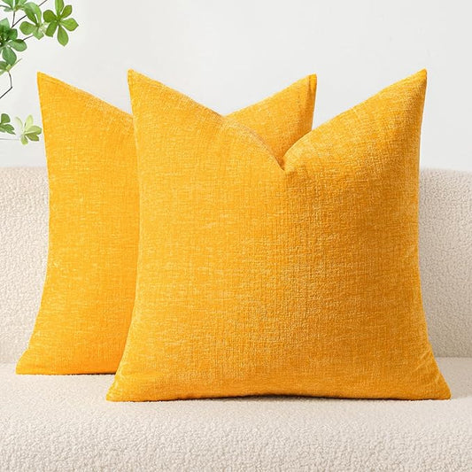 MIULEE Pack of 2 Couch Throw Pillow Covers 16x16 Inch Soft Goose Yellow Chenille Pillow Covers for Sofa Living Room Spring Home Decor Couch Solid Dyed Cases
