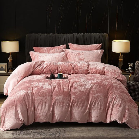 PHF Truly Velvet Duvet Cover Set California King Size, 3pcs Ultra Soft Breathable Comforter Cover Set, Luxury Cozy Flannel Duvet Cover with Pillow Shams Bedding Collection, 104" x 98", Pink