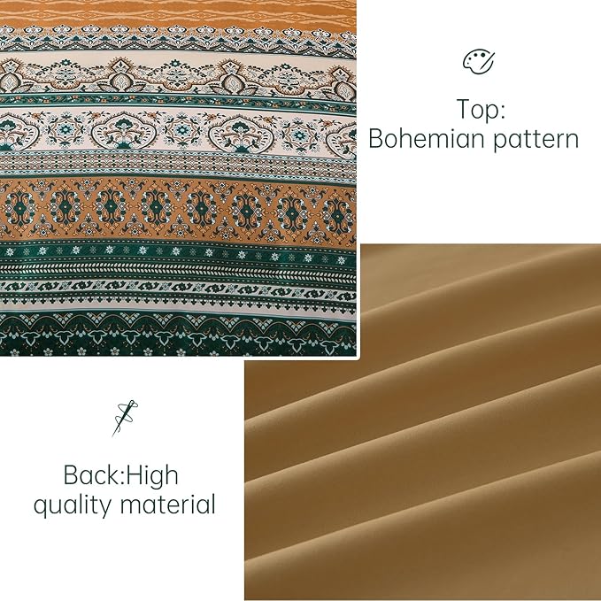 Cottolester Boho Comforter Set King Size,8 Pieces Brown and Green Bohemian Striped Bed in a Bag,Paisley Soft Microfiber Bedding Comforter Set