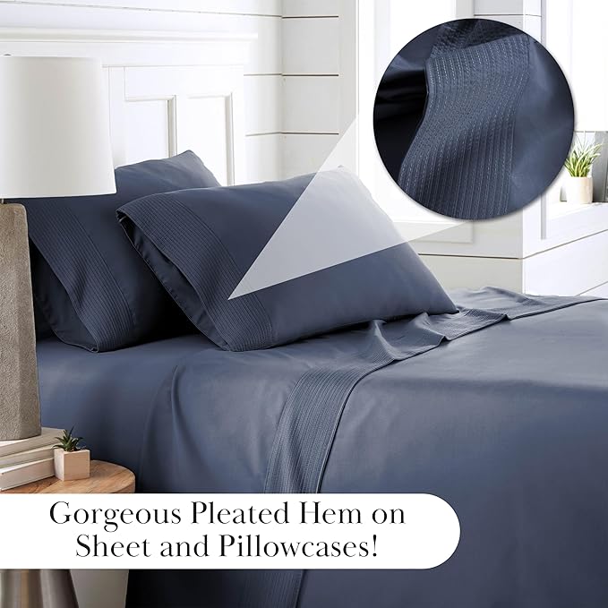 Southshore Fine Living, Inc. Twin XL Bed Sheets 3-Piece Set | 21" Extra Deep Pocket with 1 Pillowcase | Hotel Luxury Quality | Easy Care, Wrinkle-Free Bedsheet | Microfiber Bedsheets | Dark Blue