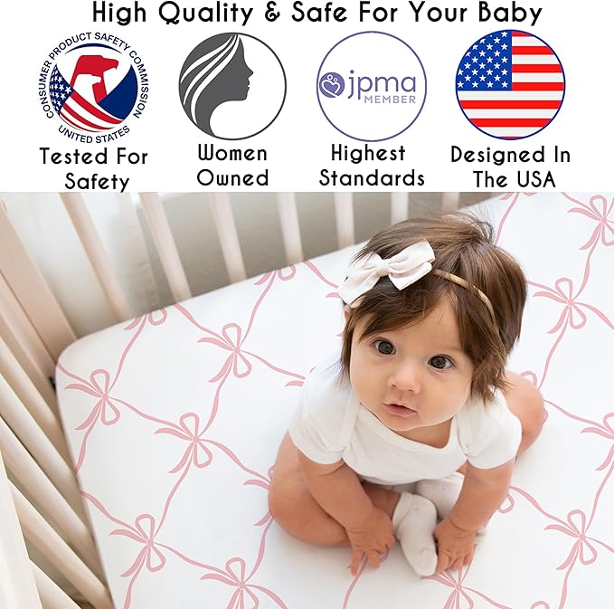 Sweet Jojo Designs 4-Piece Baby Crib Bedding Set (Pink Bows) for Girls, Infants/Nursery incl. Blanket, Fitted Sheet, Skirt, Diaper Stacker (Ruffles, Bow, Ballet Dancer, Ballerina Princess Collection)